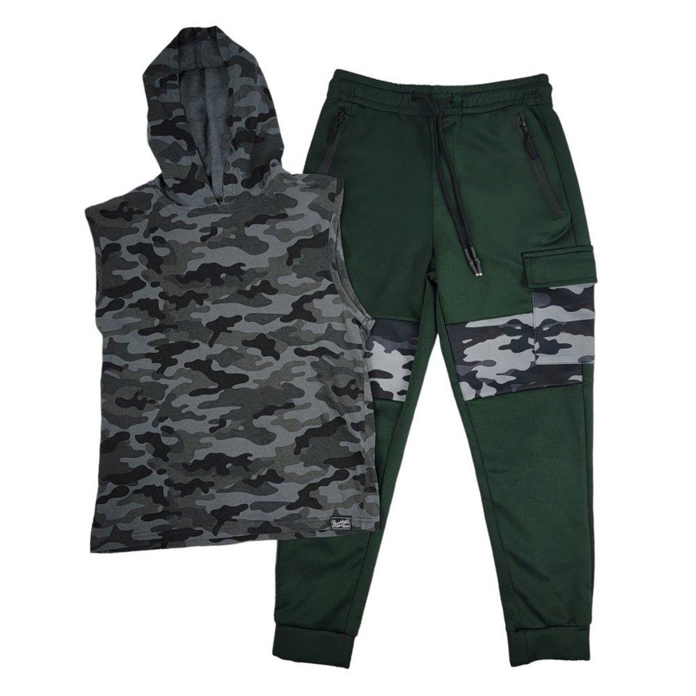 Brooklyn's Best Boys Size Medium (10-12) 2-Piece Loungewear Set, Gray Camo/Green